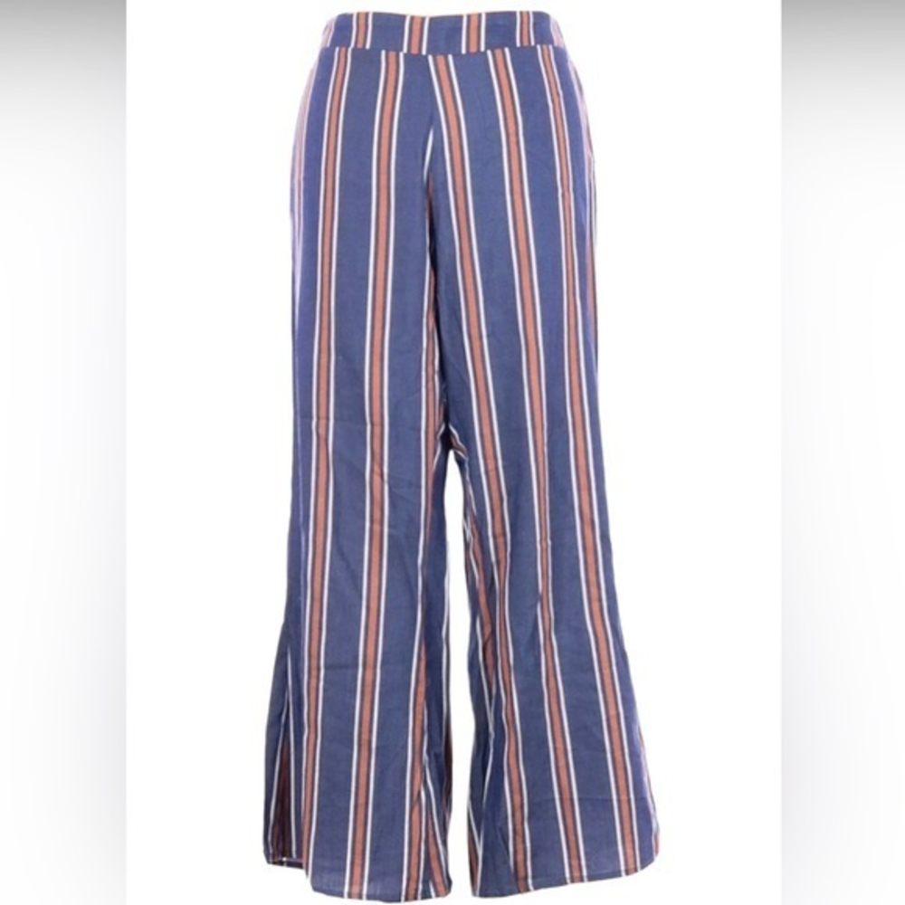 Saltwater Luxe Retreat Crop Pants Size Large Womens Striped Pull On Flare Indigo